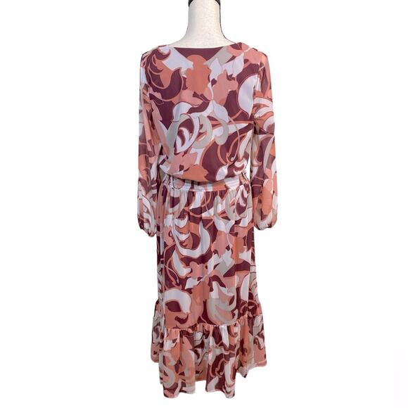 G by Guiliana Mesh Tiered Boho Peasant Dress Peach Burgundy Size MP - Picture 2 of 8